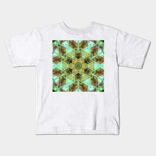 Mosaic Kaleidoscope Flower Orange and Teal Kids T-Shirt